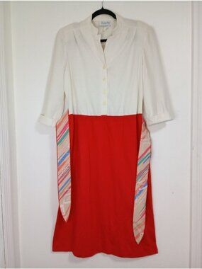 Vintage Leslie Fay Dress Abstract Side Panels 3/4 Sleeves Size 18 Made In USA